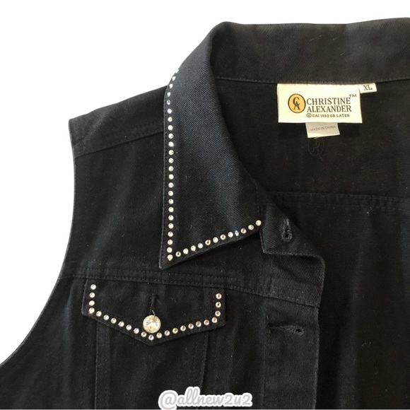 β’ New Christine Alexander Black Bejeweled Jean Vest Size XL Youβll sparkle! - Picture 11 of 16